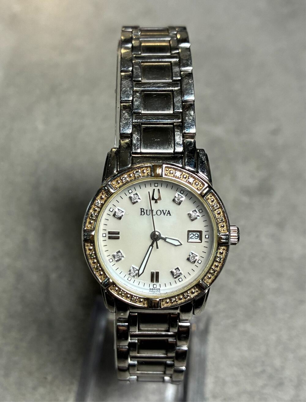 Bulova Genuine Diamond Women's Watch Mother of Pearl Dial SS 8" Bracelet Working